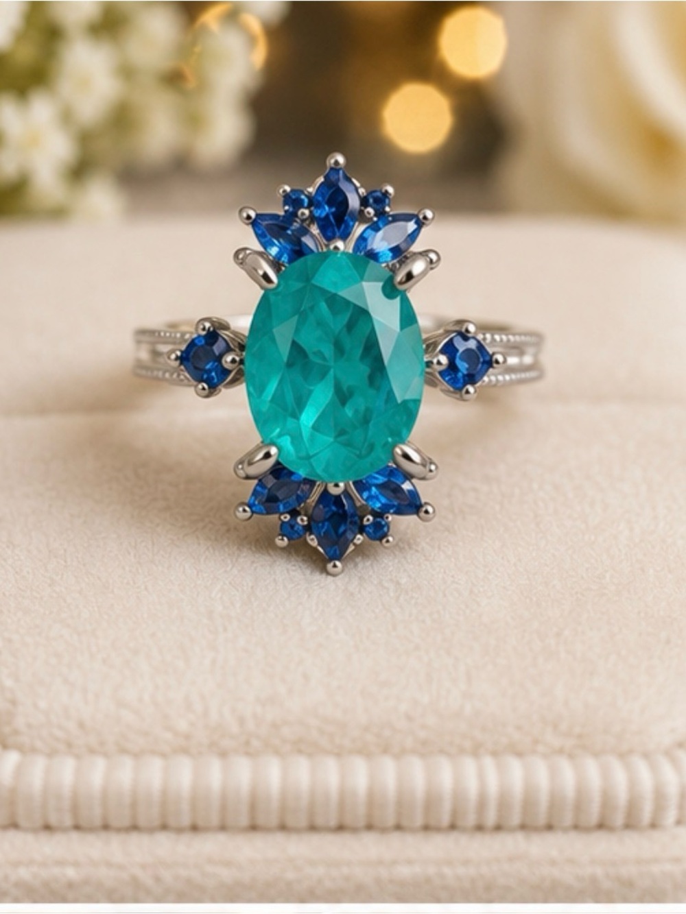 Bomb Party Blue & Green Lab-Created Gemstone Statement Ring – Size 7